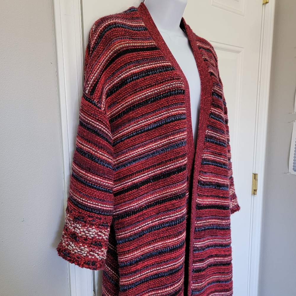 Long Tall Sally Sahara Kimono Open Cardigan Red Striped Knit Boho Size L - Picture 6 of 11